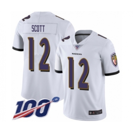 Men's Baltimore Ravens 12 Jaleel Scott White Vapor Untouchable Limited Player 100th Season Football Jersey