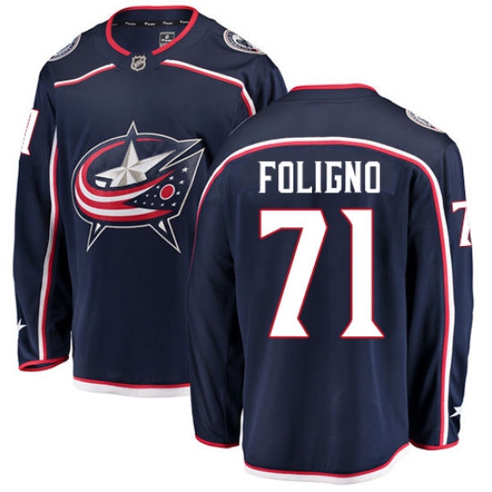 Men's Columbus Blue Jackets 71 Nick Foligno Fanatics Branded Navy Blue Home Breakaway NHL Jersey