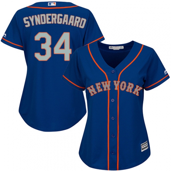 Women's Majestic New York Mets 34 Noah Syndergaard Authentic Royal Blue Alternate Road Cool Base MLB Jersey