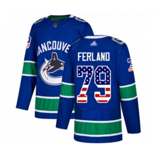 Men's Vancouver Canucks 79 Michael Ferland Authentic Blue USA Flag Fashion Hockey Jersey