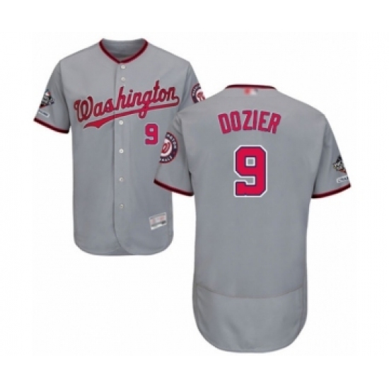 Men's Washington Nationals 9 Brian Dozier Grey Road Flex Base Authentic Collection 2019 World Series Champions Baseball Jersey