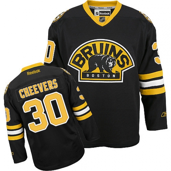 Men's Reebok Boston Bruins 30 Gerry Cheevers Premier Black Third NHL Jersey