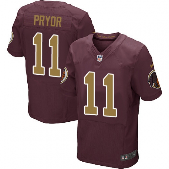 Men's Nike Washington Redskins 11 Terrelle Pryor Elite Burgundy Red/Gold Number Alternate 80TH Anniversary NFL Jersey