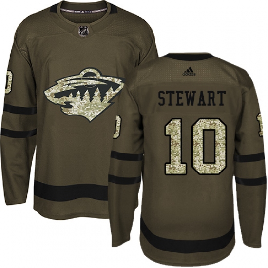 Men's Adidas Minnesota Wild 10 Chris Stewart Authentic Green Salute to Service NHL Jersey
