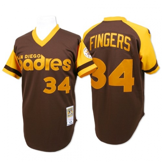 Men's Mitchell and Ness San Diego Padres 34 Rollie Fingers Replica Brown Throwback MLB Jersey