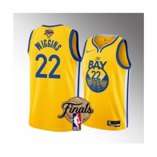 Men's Golden State Warriors 22 Andrew Wiggins 2022 Yellow NBA Finals Stitched Jersey