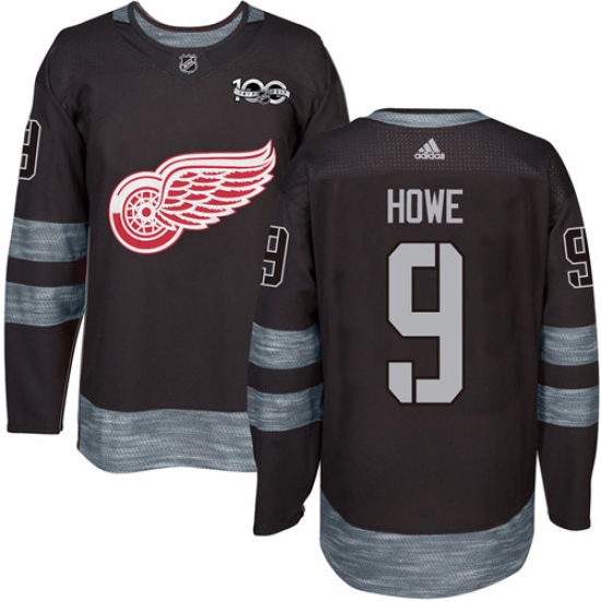 Men's Adidas Detroit Red Wings 9 Gordie Howe Authentic Black 1917-2017 100th Anniversary NHL Jersey