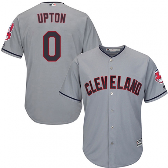 Men's Majestic Cleveland Indians 0 B.J. Upton Replica Grey Road Cool Base MLB Jersey