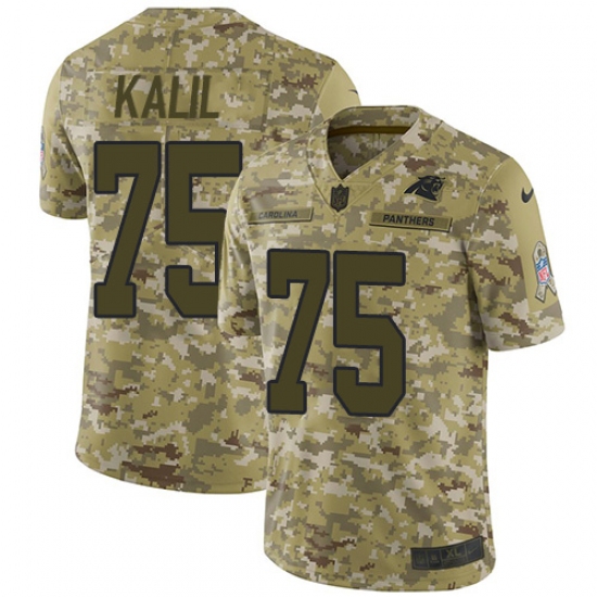 Men's Nike Carolina Panthers 75 Matt Kalil Limited Camo 2018 Salute to Service NFL Jersey