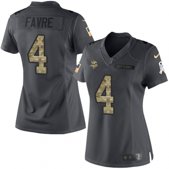 Women's Nike Minnesota Vikings 4 Brett Favre Limited Black 2016 Salute to Service NFL Jersey