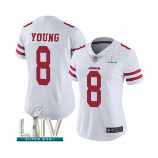 Women's San Francisco 49ers 8 Steve Young White Vapor Untouchable Limited Player Super Bowl LIV Bound Football Jersey