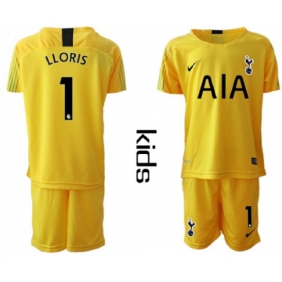 Tottenham Hotspur 1 Lloris Yellow Goalkeeper Kid Soccer Club Jersey