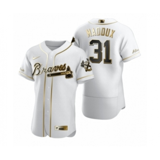 Men's Atlanta Braves 31 Greg Maddux Nike White Authentic Golden Edition Jersey