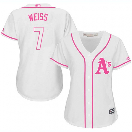 Women's Majestic Oakland Athletics 7 Walt Weiss Authentic White Fashion Cool Base MLB Jersey