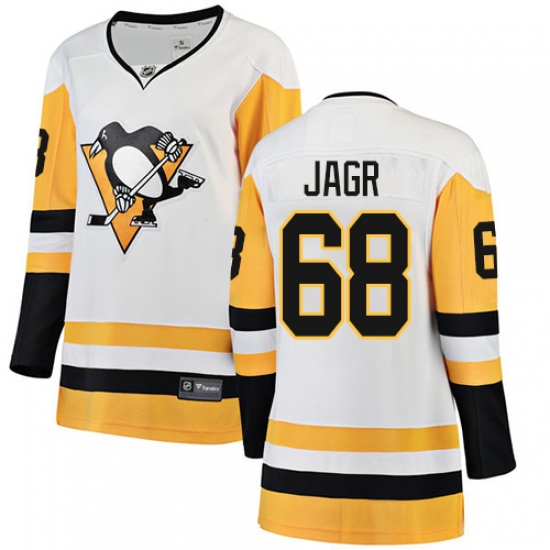 Women's Pittsburgh Penguins 68 Jaromir Jagr Authentic White Away Fanatics Branded Breakaway NHL Jersey