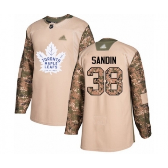 Men's Toronto Maple Leafs 38 Rasmus Sandin Authentic Camo Veterans Day Practice Hockey Jersey