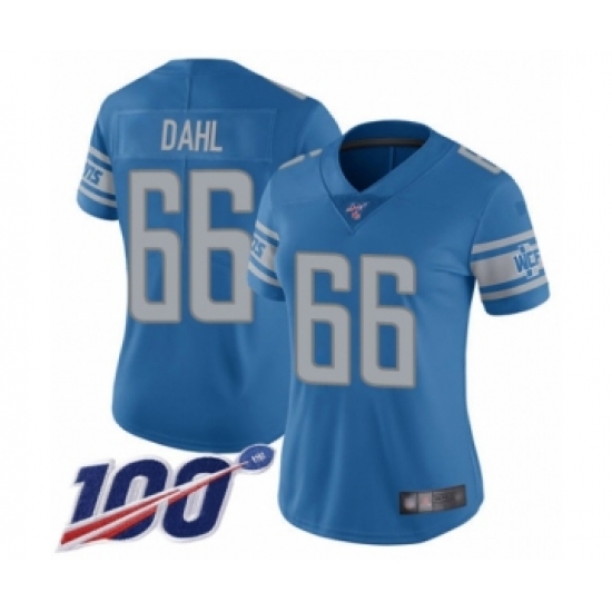 Women's Detroit Lions 66 Joe Dahl Blue Team Color Vapor Untouchable Limited Player 100th Season Football Jersey