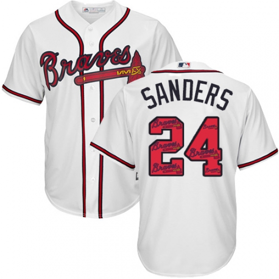 Men's Majestic Atlanta Braves 24 Deion Sanders Authentic White Team Logo Fashion Cool Base MLB Jersey