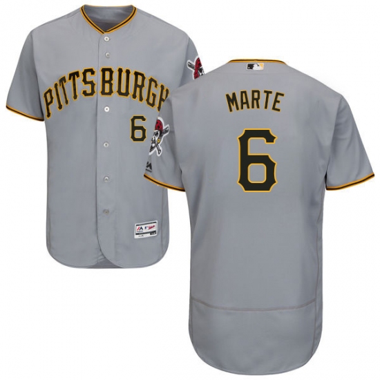 Men's Majestic Pittsburgh Pirates 6 Starling Marte Grey Road Flex Base Authentic Collection MLB Jersey