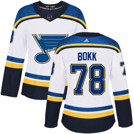 Women's Adidas St. Louis Blues 78 Dominik Bokk Authentic White Away NHL Jersey