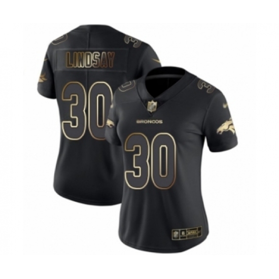Women's Denver Broncos 30 Phillip Lindsay Black Gold Vapor Untouchable Limited Football Jersey