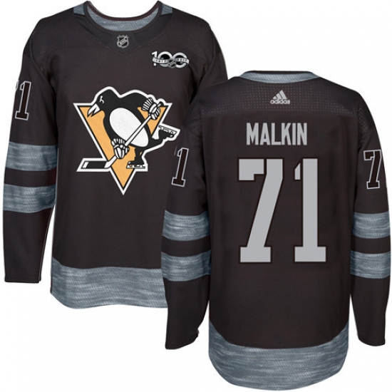 Men's Adidas Pittsburgh Penguins 71 Evgeni Malkin Authentic Black 1917-2017 100th Anniversary NHL Jersey