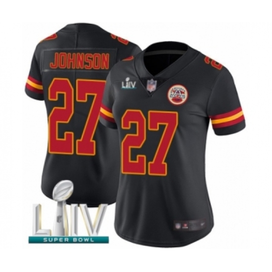 Women's Kansas City Chiefs 27 Larry Johnson Limited Black Rush Vapor Untouchable Super Bowl LIV Bound Football Jersey
