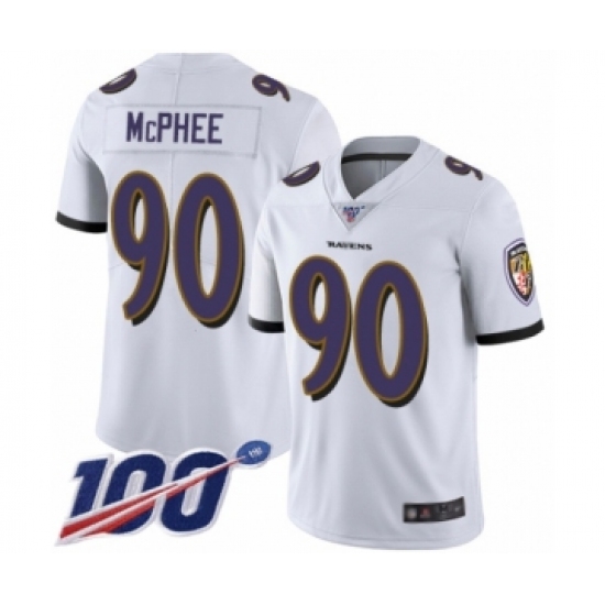 Youth Baltimore Ravens 90 Pernell McPhee White Vapor Untouchable Limited Player 100th Season Football Jersey