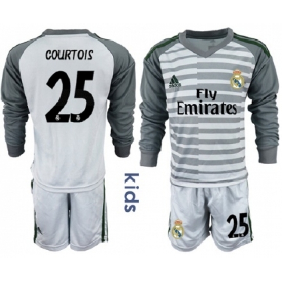 Real Madrid 25 Courtois Grey Goalkeeper Long Sleeves Kid Soccer Club Jersey