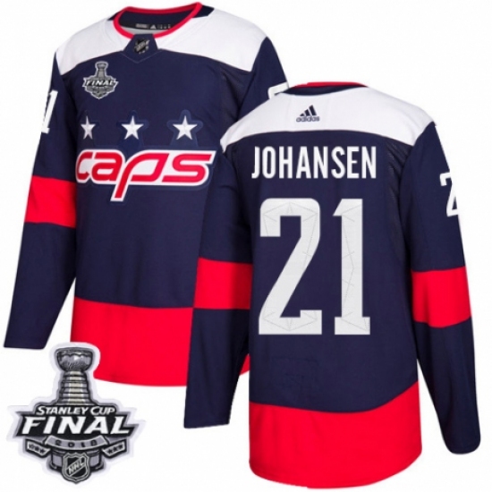 Men's Adidas Washington Capitals 21 Lucas Johansen Authentic Navy Blue 2018 Stadium Series 2018 Stanley Cup Final NHL Jersey