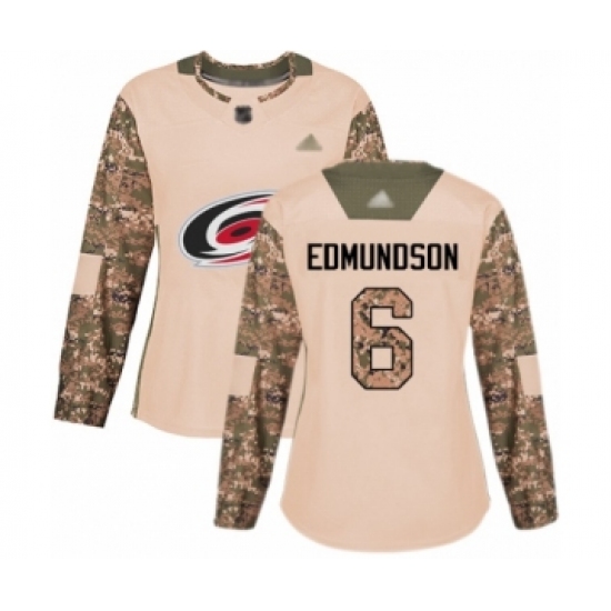 Women's Carolina Hurricanes 6 Joel Edmundson Authentic Camo Veterans Day Practice Hockey Jersey