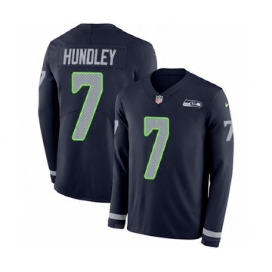 Men's Nike Seattle Seahawks 7 Brett Hundley Limited Navy Blue Therma Long Sleeve NFL Jersey