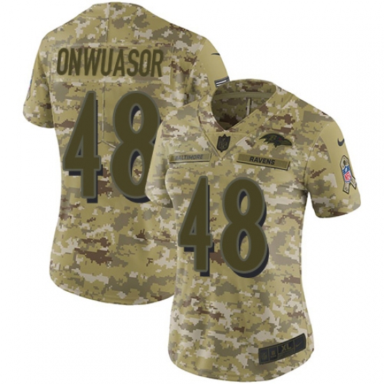 Women's Nike Baltimore Ravens 48 Patrick Onwuasor Limited Camo 2018 Salute to Service NFL Jersey