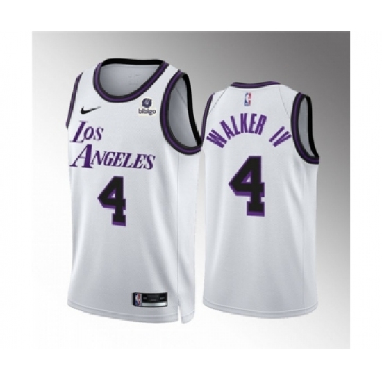 Men's Los Angeles Lakers 4 Walker IV White City Edition Stitched Basketball Jersey