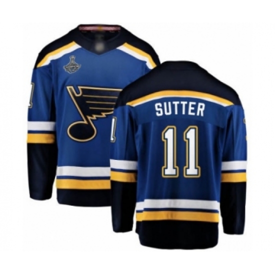 Youth St. Louis Blues 11 Brian Sutter Fanatics Branded Royal Blue Home Breakaway 2019 Stanley Cup Champions Hockey Jersey