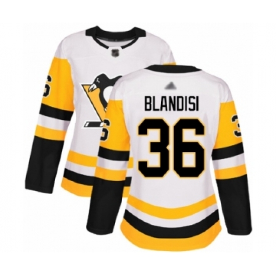 Women's Pittsburgh Penguins 36 Joseph Blandisi Authentic White Away Hockey Jersey