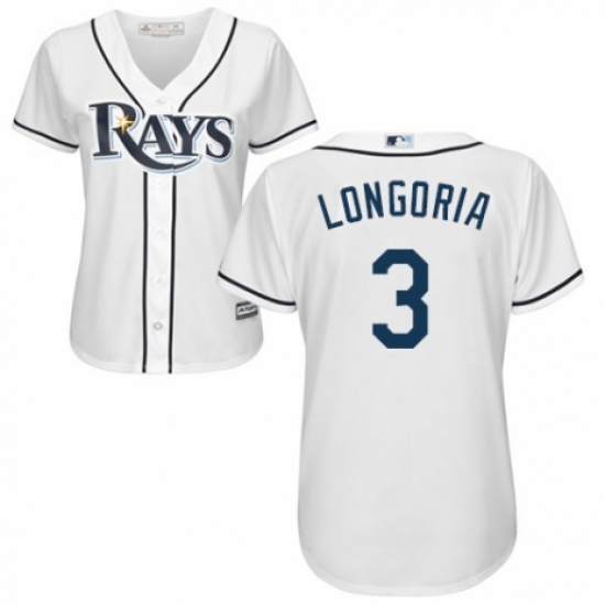 Women's Majestic Tampa Bay Rays 3 Evan Longoria Authentic White Home Cool Base MLB Jersey