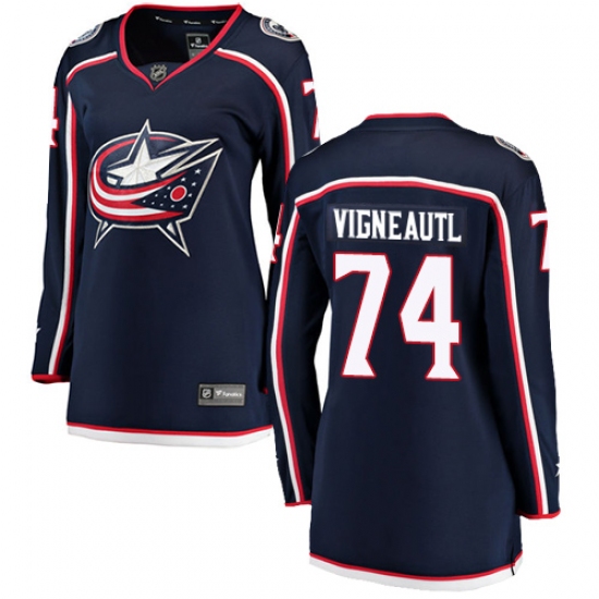 Women's Columbus Blue Jackets 74 Sam Vigneault Authentic Navy Blue Home Fanatics Branded Breakaway NHL Jersey