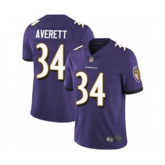 Men's Baltimore Ravens 34 Anthony Averett Purple Team Color Vapor Untouchable Limited Player Football Jersey