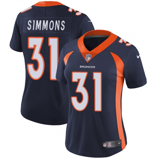 Women's Nike Denver Broncos 31 Justin Simmons Navy Blue Alternate Vapor Untouchable Limited Player NFL Jersey