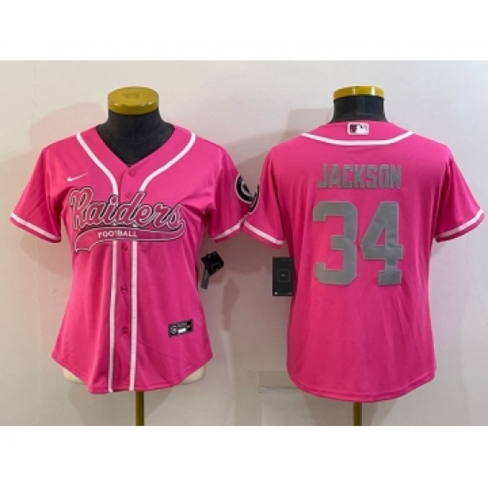 Women's Las Vegas Raiders 34 Bo Jackson Pink With Patch Cool Base Stitched Baseball Jersey
