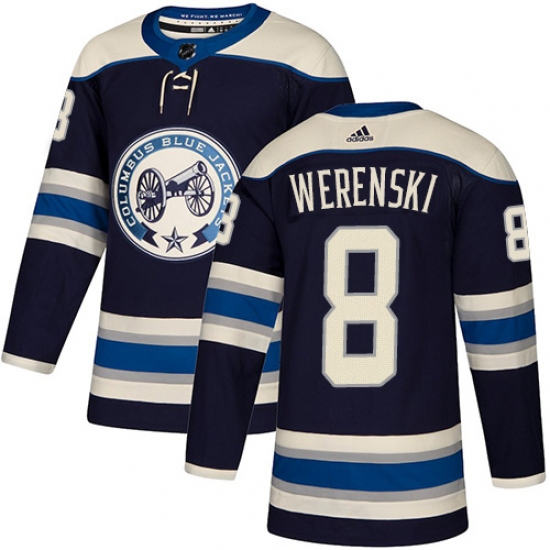 Men's Adidas Columbus Blue Jackets 8 Zach Werenski Authentic Navy Blue Alternate NHL Jersey