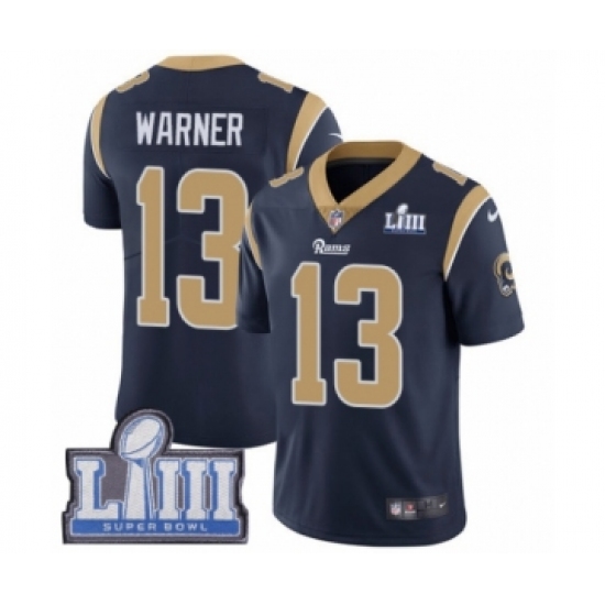 Youth Nike Los Angeles Rams 13 Kurt Warner Navy Blue Team Color Vapor Untouchable Limited Player Super Bowl LIII Bound NFL Jersey