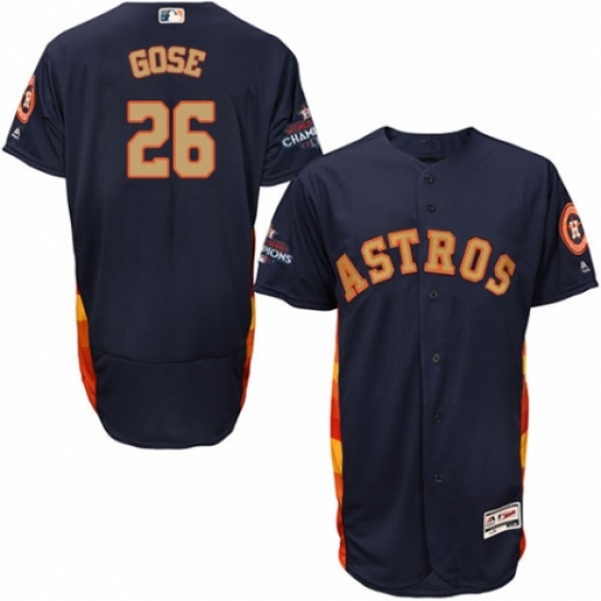 Men's Majestic Houston Astros 26 Anthony Gose Navy Blue Alternate 2018 Gold Program Flex Base Authentic Collection MLB Jersey