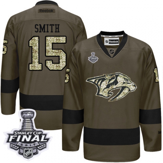 Men's Adidas Nashville Predators 15 Craig Smith Premier Green Salute to Service 2017 Stanley Cup Final NHL Jersey