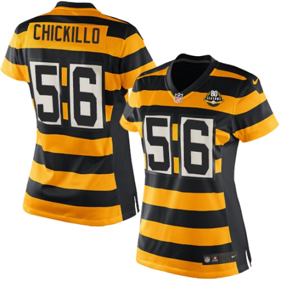Women's Nike Pittsburgh Steelers 56 Anthony Chickillo Elite Yellow/Black Alternate 80TH Anniversary Throwback NFL Jersey