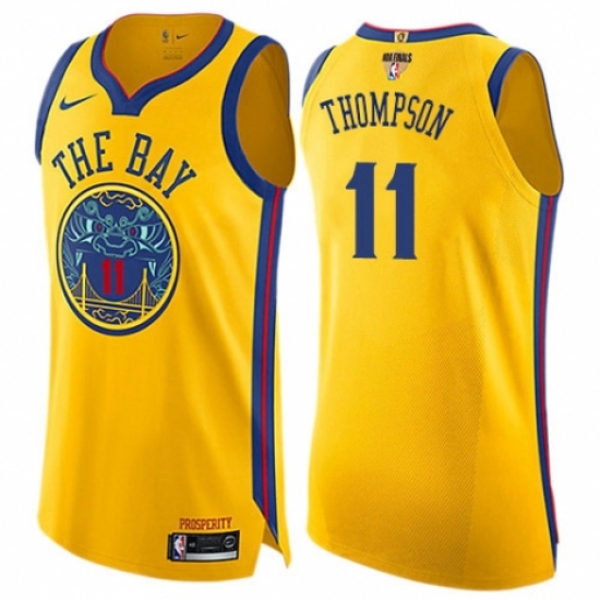 Women's Nike Golden State Warriors 11 Klay Thompson Swingman Gold 2018 NBA Finals Bound NBA Jersey - City Edition