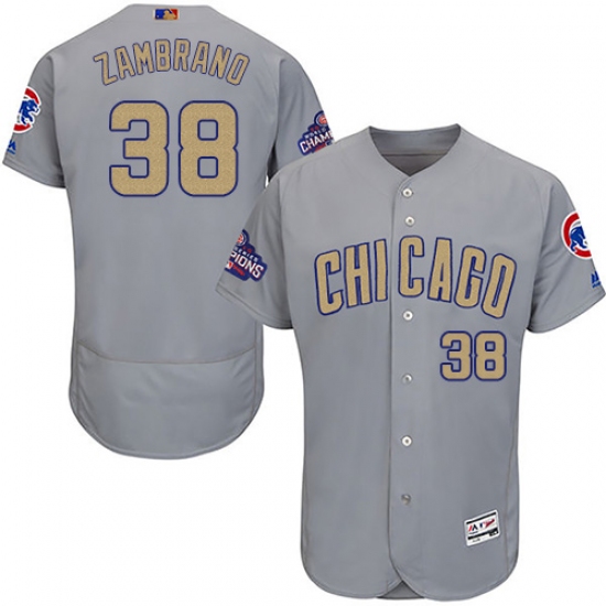 Men's Majestic Chicago Cubs 38 Carlos Zambrano Authentic Gray 2017 Gold Champion Flex Base MLB Jersey