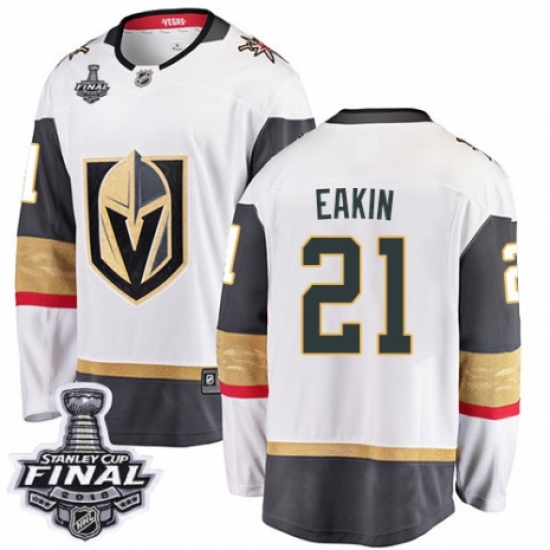 Youth Vegas Golden Knights 21 Cody Eakin Authentic White Away Fanatics Branded Breakaway 2018 Stanley Cup Final NHL Jersey