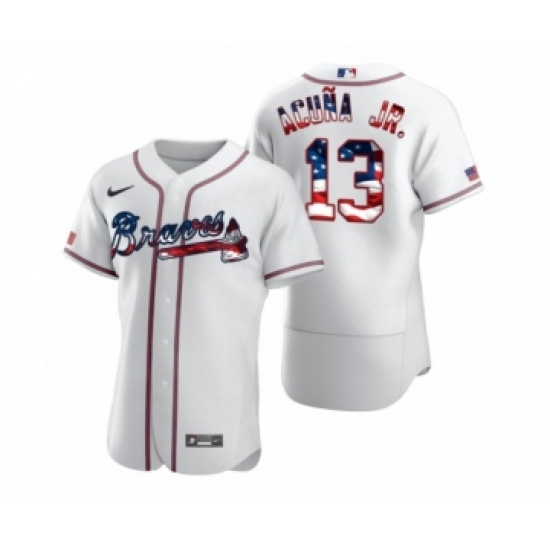 Men's Ronald Acuna Jr. 13 Atlanta Braves White 2020 Stars & Stripes 4th of July Jersey